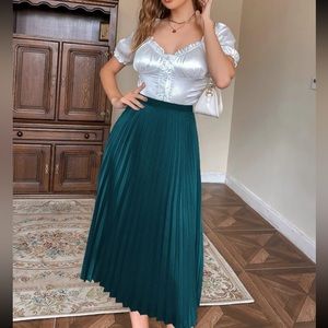 Luxe teal pleated midi skirt
